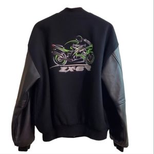Kawasaki ZX-6R Black Letterman Moto L Jacket Motorcycle Street Wear Mens